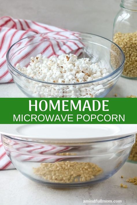 Ditch the store bought microwave popcorn and make Homemade Microwave Popcorn with just a few simple steps, for a healthier whole grain snack. #wholegrain #popcorn #microwavepopcorn Diy Microwave Popcorn, Homemade Microwave Popcorn, How To Make Popcorn, Homemade Popcorn, Popcorn Snacks, Microwave Popcorn, Healthy Snack Options, Microwave Cooking, Popcorn Recipes