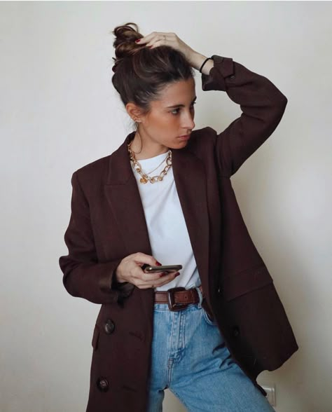 Brown Blazer Outfit, Velvet Blazer Outfit, Polished Casual, Looks Country, Brown Blazer, Looks Street Style, Stylish Work Outfits, Summer Chic, Looks Chic