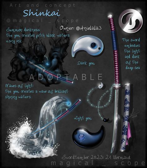 Swordtember 2023 21: Mermaid Elemental Magic, Super Powers Art, Dnd Dragons, Props Art, Fantasy Props, Magic Design, Cool Swords, Dungeons And Dragons Homebrew, Fantasy Concept Art