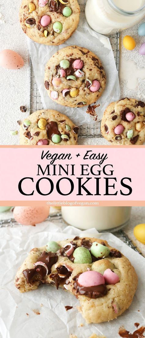 Easy Easter Recipe for Vegan Mini Egg Cookies! Easter Cake Vegan, Egg Free Cookie Recipes, Vegan Halloween Cookies, Sugar Cookies Vegan, Mini Eggs Cake, Mini Egg Cookies, Vegan Macarons, Easy Vegan Cookies, Mini Eggs Cookies