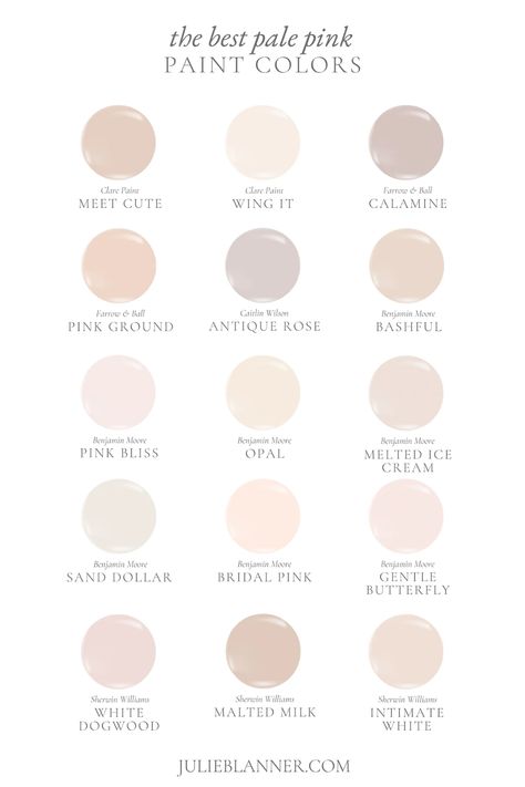 Blush White Paint Color, Pink Cream Paint Color, Chalked Blush Pink, Pink Neutral Paint, French Country Pink Paint Colors, Creamy Nursery Paint Colors, Blushing Bride Paint Color, Blush Paint Palette, Pink Undertone Paint Colors