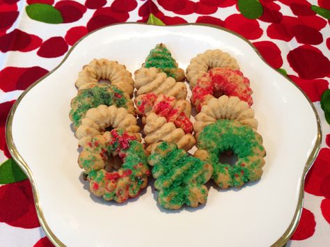 Pressed Cookies, Press Cookies, Cookie Press Recipes, Buttery Cookie, Spritz Cookie, Peppermint Treats, Spritz Cookie Recipe, Coconut Biscuits, Cut Out Cookie Recipe