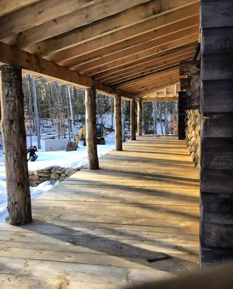 The Self Build of Rock Heart Cabin Log Porch Posts, Log Cabin Porch Ideas, Cabin Front Porch Ideas, Rustic Back Porch, Rap Around Porch, Cabin Porch Ideas, Cabin Front Porch, Building A Log Cabin, Log Cabin Porch