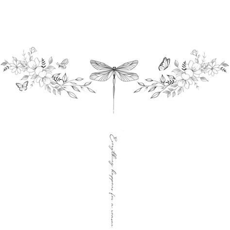 spine Tattoo flowers dragonfly Simple Flower Spine Tattoos For Women, Spine Tattoo Dragonfly, Dragon Fly Sternum Tattoo Women, Dragonfly Spine Tattoos For Women, Low Spine Tattoo, Ivy Spine Tattoo, Hummingbird Spine Tattoo, Dragonfly With Flowers Tattoo, Dragon Fly Spine Tattoo