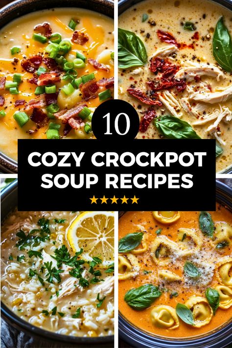 Looking for some warm and cozy soup ideas? Check out these 10 comforting crockpot soup recipes that require little effort but pack a ton of flavor! From rich and hearty stews to light and veggie-packed broths, these dishes ensure you stay cozy all season long. Perfect for busy weekdays, these easy slow cooker soups simmer to perfection. Try these flavorful recipes for your next family dinner or game night gathering. Your friends will love and ask for seconds. Let’s get cooking some homemade goodness! Soup Meals Dinners, Soup With Veggie Broth, Easy Soup Recipes Slow Cooker, Hearty Slow Cooker Soups, Amazing Soups Recipes, Ruben Soup Creamy Crockpot, Easy Soups To Make In The Crockpot, Crock-pot Cracked Potato Soup, Creative Soup Recipes