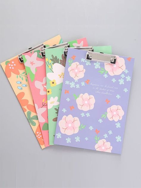 1pc Flower Print Random Clipboard | SHEIN Exam Pad, Flower Making With Paper, Flower Stationary, School Science Projects, Student Exam, Pink Flowers Wallpaper, Cool School Supplies, Board For Kids, Girls Clips