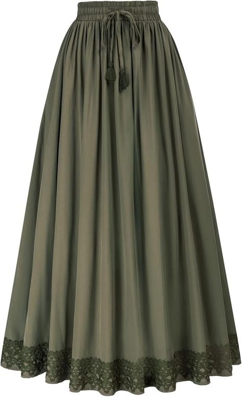 Amazon.com: Drawstring Maxi Long Skirt for Women Flowy Hem Pirate Peasant Skirt Olive Green S : Clothing, Shoes & Jewelry New Abaya Design, Latest Abaya Designs, Stylish Abaya, A Line Skirt Outfits, Design Abaya, Latest Abaya, Long Skirt For Women, Abaya Designs Latest, Bridesmaid Dresses Ideas