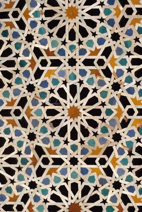 Fez, Morocco - Geometric Tile Work, Bou Inania Medersa.  14th. Century A.D. Islamic Mosaic, Moroccan Tile Pattern, Art Marocain, Moroccan Tiles Pattern, Islamic Tiles, Fez Morocco, Moroccan Art, Geometric Pattern Art, Islamic Patterns