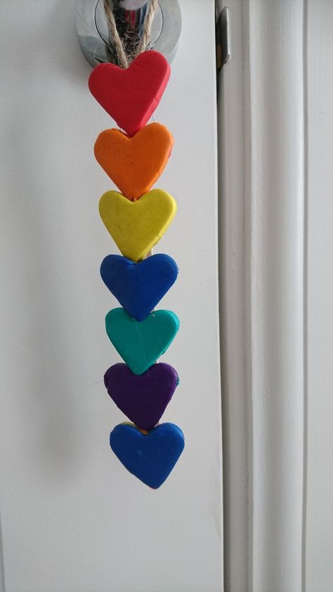 Rainbow Clay Art, Air Dry Clay Car Hanging, Lgbtq Clay Art, Rainbow Ceramics Ideas, Pottery Rainbow, Clay Projects Kids, Clay Rainbow Wall Hanging, Rainbow Mobile, Living Room Decor On A Budget