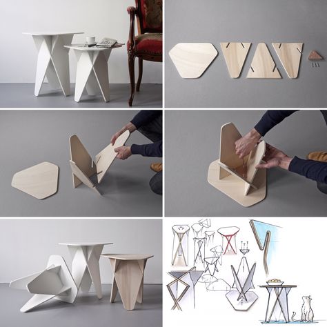 Small Furniture Ideas, Wedge Table, Simple Furniture Design, Cnc Furniture Plans, Furniture Apartment, Plywood Projects, Compact Furniture, Cnc Furniture, Funky Painted Furniture Diy