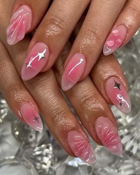 Colourful Nail Designs, Normal Nails, Nail Jewels, Pink Gel, Jelly Nails, Cat Eye Nails, Clear Nails, Hot Nails, Dream Nails