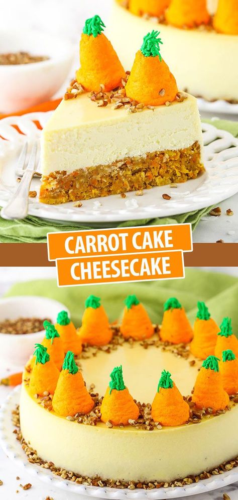 Carrot Cake Cheesecake | Life, Love and Sugar | Bloglovin’ Carrot Cheesecake Recipe, Carrot Cake Cheesecake Recipe, Carrot Cheesecake, Easter Cheesecake, Cheesecake Ideas, Moist Carrot Cakes, Carrot Cake Cheesecake, Vanilla Cheesecake, Kid Desserts