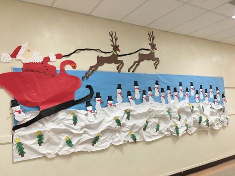 Santa's sleigh with reindeers Santa Sleigh Door Decoration, Door Decorations Classroom Christmas, Sleigh And Reindeer, Pta Ideas, Christmas Door Decoration, Door Decorating Contest, Classroom Christmas, Santa's Sleigh, Door Decorating