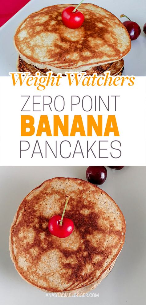 Zero Point Flourless Weight Watchers Banana Pancakes | 0 SmartPoints! These 0 Point Weight Watchers pancakes only use the natural sweetness of banana and don’t need any added sugar!#weight_watchers #weight_loss#recipes #pancakes #banana #smartpoints Weight Watchers Pancakes, Ww Food, Ww Breakfast, Weight Watcher Meals, Weight Watchers Food, Weight Watchers Recipes Desserts, Ww Meals, Ww Freestyle, Weight Watchers Breakfast