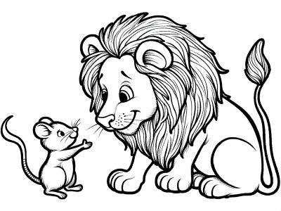 The Lion and the Mouse  coloring page Lion And Mouse Story Puppets, The Lion And The Mouse Craft, The Lion And The Mouse Activities, Library Coloring Pages, Lion And Mouse, Kindergarten Coloring Sheets, The Lion And The Mouse, Lion Coloring, Mouse Coloring Pages