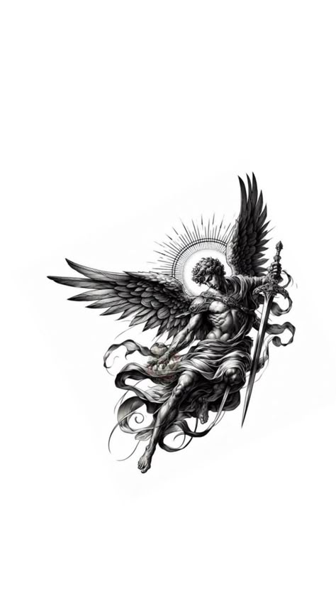 Arc Angle Michael Tattoo, Arch Angel Gabriel Tattoos, Small St Michael Tattoo, Angel Tattoo Men Shoulder, Biblical Leg Tattoos, Saint Michael Tattoo Forearm, Arch Angel Tattoo Design, St Gabriel Tattoo, Micheal Arc Angel Tattoo