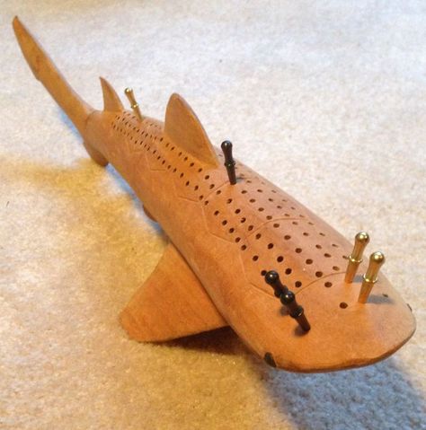 shark cribbage board | Blue Shark cribbage board Ceramic Cribbage Board, Cribbage Board Ideas, Games For Outside, Unique Cribbage Board, Ancient Games, Shark Board, Crib Board, Custom Cribbage Board, Jenny Lake