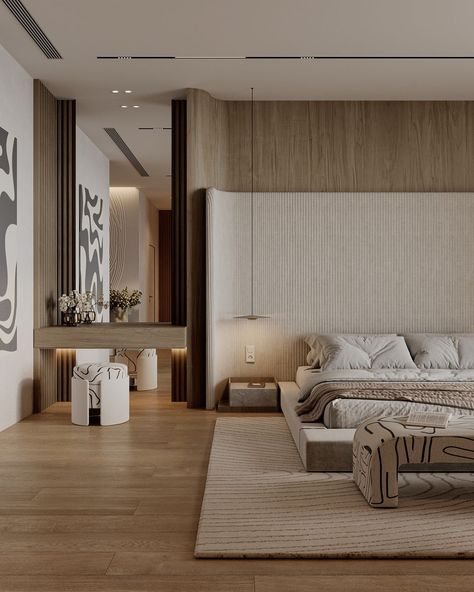 Japandi Master Bedroom Design :: Behance Modern Contemporary Bedroom Master Suite, Japandi Bedroom Interior Design, Luxurious Bedrooms Master, Japandi Style Bedroom, Tony Chi, Minimal Bedroom Design, Japandi Bedroom, Japandi Interior Design, Bed Headboard Design