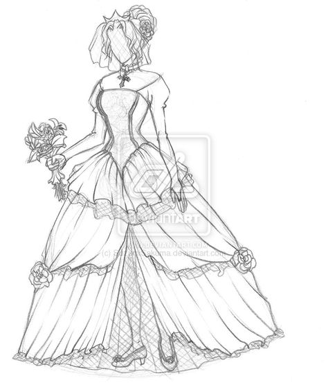 Old Dress Drawing, Victorian Dress Drawing, 1800 Dress, Tim Burton Artwork, Anime Wedding Dress, Wedding Dress Drawings, Drawing Base Poses, Gown Drawing, Wedding Dress Sketches