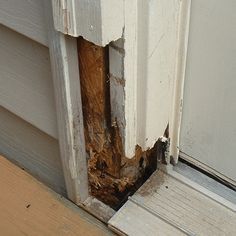 Repair Rotted Wood, Replace Exterior Door, Door Frame Repair, Exterior Door Frame, Exterior Door Trim, Rotten Wood, Wood Door Frame, House Maintenance, Wood Repair