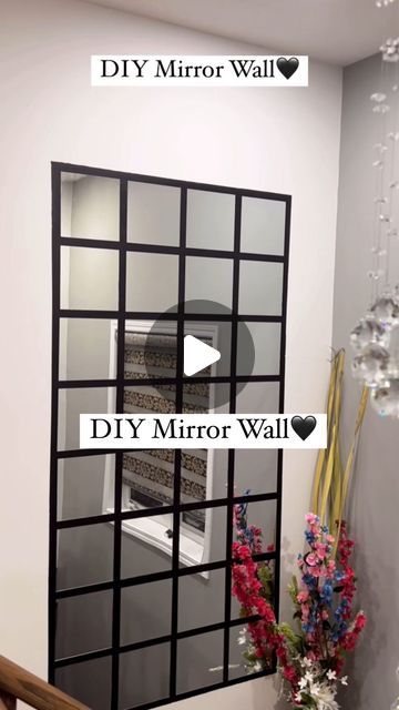 Diy Mirror Window Frame, Black Tape Mirror Diy, Ikea Hack Mirror Wall, Small Square Mirror Ideas Diy, Walmart Mirror Wall Decor Diy, Grid Mirror Wall, Black Mirror Decor, Diy Wall Mirror Ideas, Mirror Wall Design Ideas