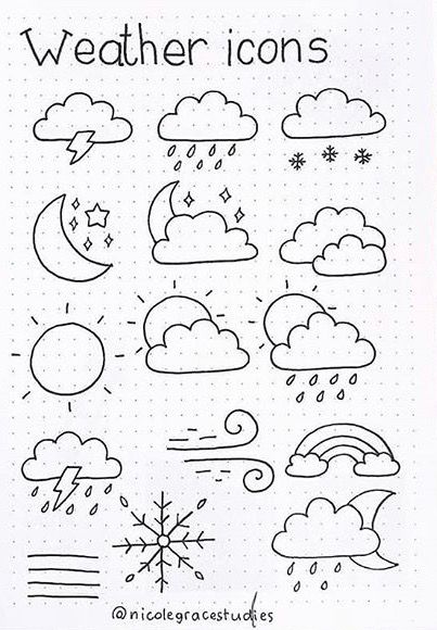 Weather Drawings Ideas, Easy Spring Doodles, Diary Drawing Ideas Doodles, Journaling Doodles Ideas, Journal Doodles Simple, Dot Journal Ideas For Beginners, Creative Notebook Design, Doodles For Journaling, Weather Drawing