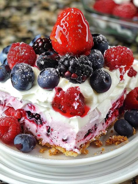 Easy Recipe Archives - Recipesen.com Cherry Dishes, Raspberry Cream Pie, Berry Delight, Strawberry Pudding, Colorful Desserts, Berry Dessert, Blueberry Desserts, Strawberry Blueberry, Summer Berries