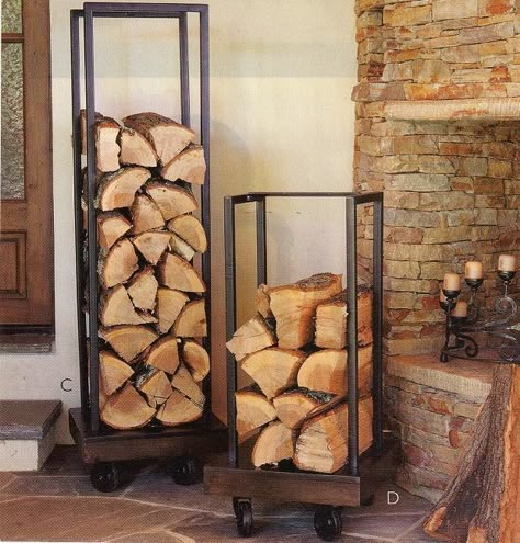 Plumbing Pipe Firewood Holder - looks nice and holds a great deal of wood Indoor Firewood Rack, Firewood Storage Indoor, Plumbing Pipe Projects, Firewood Shed, Firewood Holder, Wood Holder, Fire Wood, Log Holder, Firewood Rack