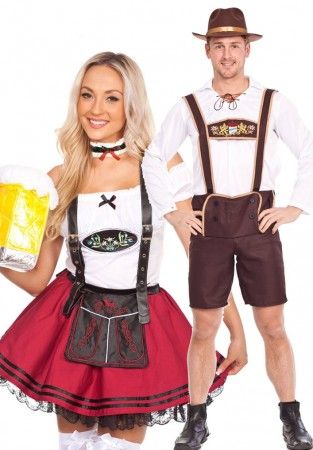 Couples Red Lederhosen oktoberfest Outfit Costume Tavern Bartender, Couple Christmas Pajamas, Beer Costume, Waitress Outfit, Oktoberfest Outfits, Oktoberfest Costume, Beer Outfit, Couples Outfit, Couple Christmas