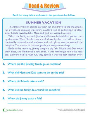 Can your student recall what kinds of things the Bradley family did while they were on summer vacation? Students will read and answer questions about the Bradley family’s summer vacation. Kids will learn the importance of paying close attention to their reading. #educationdotcom Summer Vacation Worksheet, Formal Letter Writing, Main Idea Worksheet, Reading Comprehension Practice, First Grade Reading Comprehension, Camp Read, Formal Letter, Holiday Worksheets, Writing Lesson Plans