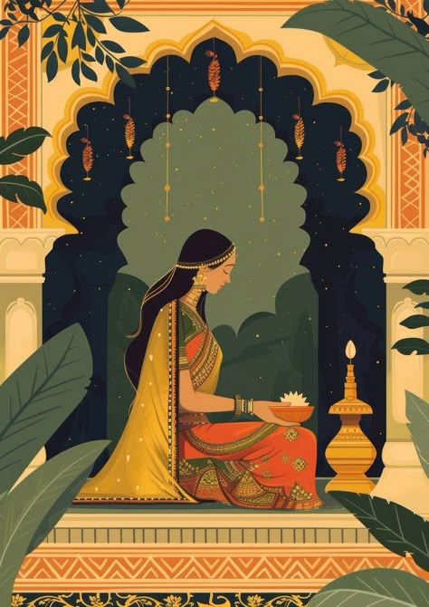 Indian traditional mughal pichwai art | Premium Photo Illustration - rawpixel Agarbatti Packaging Design, Indian Bride Illustration, Indian Prints And Patterns, Agarbatti Packaging, Architecture Indian, Bride Illustration, Mughal Pattern, Pichwai Art, Mughal Art Paintings