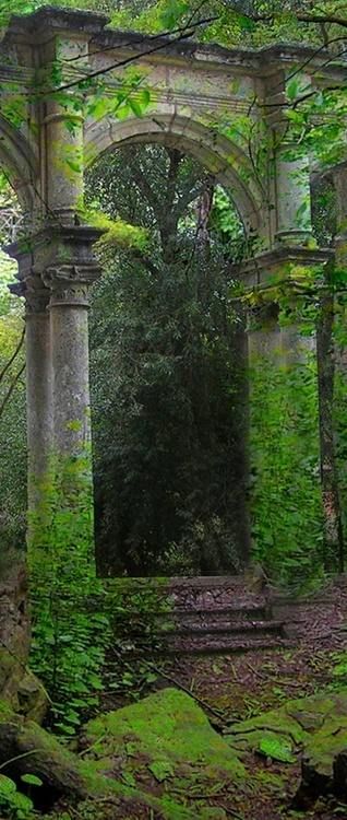 Mossy pillars Magic Garden, Secret Gardens, The Secret Garden, Old Building, Abandoned Buildings, Garden Gates, Magical Places, Enchanted Forest, Dream Garden