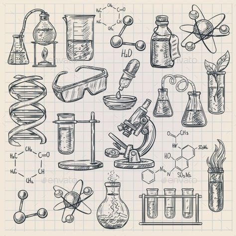 Chemistry Icon, Chemistry Drawing, Chemistry Tattoo, Science Drawing, Science Tattoo, Science Tattoos, Science Doodles, Chemistry Art, Science Icons