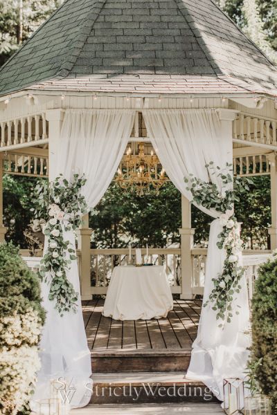 Pavilion Wedding Decorations, Larry Wedding, Gazebo Wedding Ceremony, Outside Wedding Ceremonies, Gazebo Wedding Decorations, September Wedding Colors, White Gazebo, Wedding Alter, Gazebo Decorations