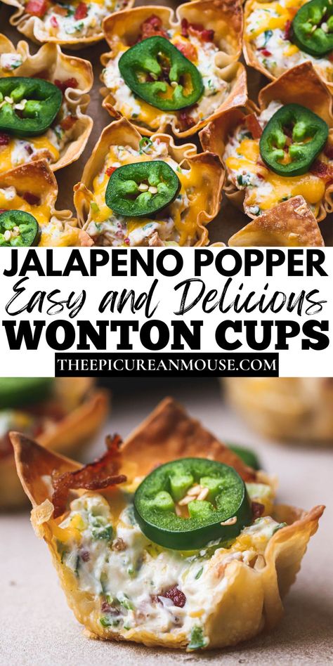 Jalapeño Popper Cupcake, Side Dish Appetizers, Jalepeno Popper Wonton Bites, Jalapeno Cream Cheese Recipes, Small Jalapeno Recipes, Or Derves Appetizers, Jalapeno Poppers Wonton Cups, Jalapeno Cream Cheese Taquitos, Jalapeno Popper Wonton Cups