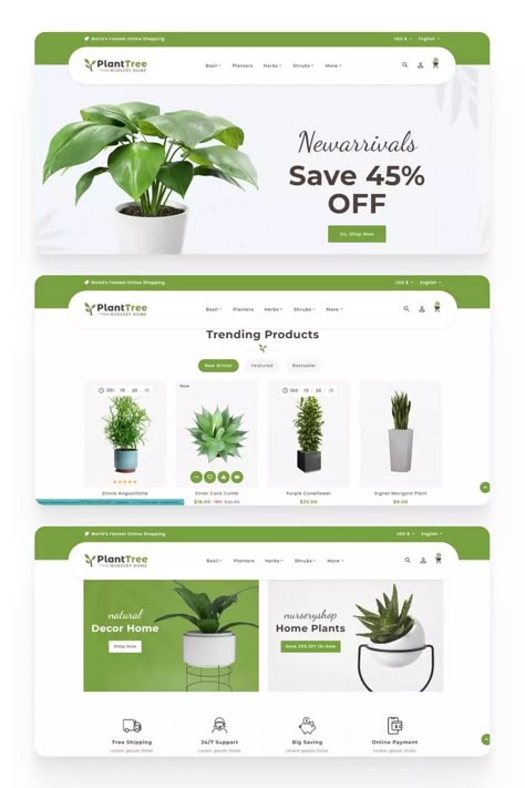 PlantTree PrestaShop Multipurpose Responsive Theme - MasterBundles Collage. Plant Shop Website, Plant Website Design Inspiration, Website Designer Aesthetic, Plant Web Design, Shopping Page Design, Flowers Website Design, Plant Website Design, Flower Website Design, Website Shop Design