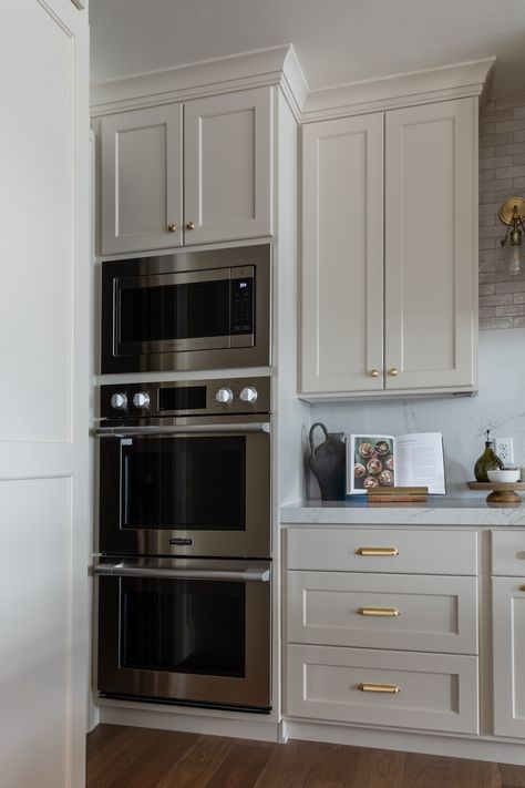 Double Oven Microwave Combo Wall Cabinet, Wall Oven Cabinets, Wall Oven And Cooktop Layout, Oven Built Into Cabinets, Microwave Over Double Wall Oven, Microwave Spots In Kitchen, Stacked Oven And Microwave, Double Wall Oven And Microwave, Microwave And Oven Wall