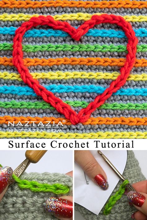 How to Surface Crochet by Donna Wolfe from #naztazia #naztaziacrochet #crochet #crocheting #ganchillo #tejido #crochetpattern #crochetpatterns #crochetblanket #crochetblankets #babyblanket #surfacecrochet #crochetedging #crochetborder #crochetborders #crochetedgings #crochetcrafts #diycrafts #diygifts #crochetvideos #howtocrochet #learntocrochet #crochetforbeginners #crochetflower #embroidery #embellishments #beginnercrochet #heart #hearts #crochetheart #crochethearts #valentinesday #valentines Surface Slip Stitch Crochet Letters, Surface Slip Stitch Crochet, How To Crochet Words, Nastazia Crochet, How To Surface Crochet Letters, How To Embroider Crochet, Crochet Surface Stitch, Embroidery Over Crochet, Yarn Embroidery On Crochet