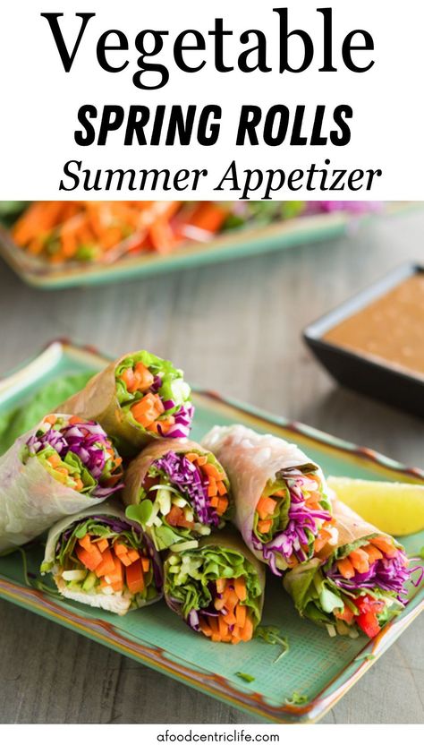 Whether you call them vegetable spring rolls or summer rolls, these little vegetable-filled rice paper wraps are perfect for hot summer days. Make them as appetizers, for snacking or as a side dish to grilled seafood, chicken or meat. It’s a fun way to get more fresh vegetables into your diet. Make them yourself, or have everyone build their own for a spring roll party. Spring Rolls Healthy Easy, Spring Wraps Recipes, Vegetarian Spring Rolls Rice Paper, Veggie Rolls Rice Paper, Spring Roll Recipe Vegetable, Rice Wraps Spring Rolls, Spring Rolls Recipe Rice Paper, Spring Roll Party, Spring Rolls Vegetable