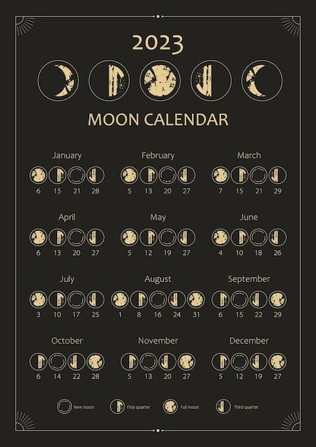 2023 moon calendar astrological calendar... | Premium Vector #Freepik #vector #moon-phases #lunar-phases #astrology #lunar-eclipse Astrological Calendar 2023, 2023 Lunar Phases, Lunar Calander 2023, Moon Cycle Calendar 2023, Moon Calander 2023, Astrology Calendar 2023, Witch Calender 2023, Full Moon Calander 2023, Moon Schedule 2023