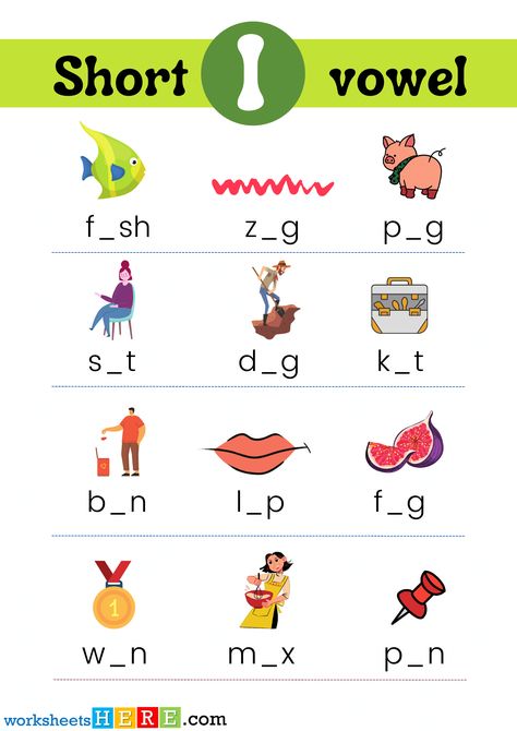 Find Missing Short Vowel i With Pictures PDF Worksheet For Kindergarten and Kids - WorksheetsHere.com I Vowel Words Worksheet, Short Vowel I Worksheets, Short Vowel Sounds Worksheets, Short Vowels Worksheets, Short I Worksheets, Vowels Worksheet, Consonant Vowel Consonant Words, Alphabet Flash Cards Printable, Short Vowel Worksheets