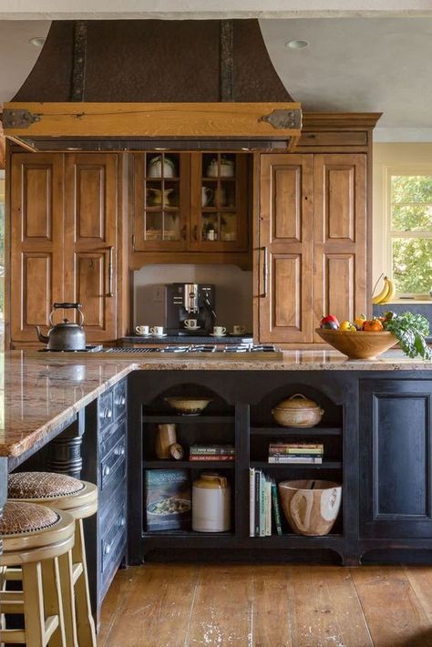 Kitchen With Wood And Painted Cabinets, Two Tone Kitchen Cabinets Wood And Black, Painted Island With Wood Cabinets, 2 Toned Kitchen Cabinets, Two Tone Cabinets Color Combos, Two Color Kitchen Cabinets, Two Tone Kitchen Cabinets Color Combinations, Two Toned Kitchen Cabinets, Arizona Kitchen