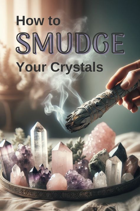 Explore the ancient practice of smudging crystals to enhance their metaphysical properties. This guide walks you through the simple yet powerful process of using smoke from sacred herbs like sage or palo santo to cleanse and energize your crystals. Perfect for both beginners and seasoned practitioners in the spiritual community, smudging is an essential technique for maintaining the purity and potency of your crystal collection. Different Types Of Smudge Sticks, Crystal Cleansing Chant, How To Smudge With Sage, How To Use Sage To Cleanse, Home Protection Crystals, Smudge Sticks Meaning, How To Sage Cleanse Your House, How To Cleanse Crystals, Smudging For Beginners