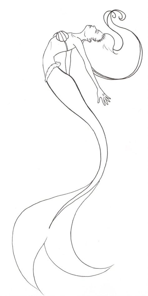 Little Mermaid - Free by ~TheRaineDrop on deviantART sirena Mairmaid Drawing, Mermaid Tattoo Designs Simple, Mermaid Tattoo Outline, Mermaid Outline Drawing, Mermaid Sketch Simple, Swimming Mermaid Tattoo, Mermaid Swimming Drawing, Mermaid Drawings Easy, Mermaid Line Drawing