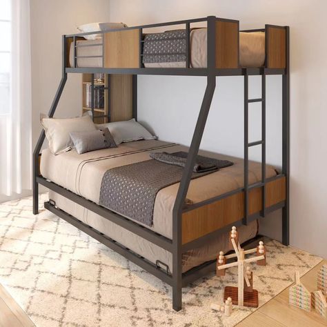 Bunk Beds With Trundle, Beds With Trundle, Metal Bunk Bed, Twin Over Full Bunk Bed, Modern Bed Frame, Bed With Trundle, Bunk Bed With Trundle, Metal Bunk Beds, Full Bunk Beds