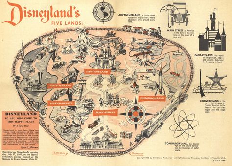 Via Vintage Disneyland Tickets Map Reference, Disney Map, Theme Park Map, Disneyland History, Disneyland Map, Disneyland Tickets, Retro Disney, Street Wall Art, Disney Fantasy