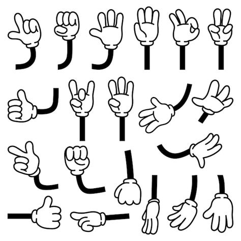 Comic Hands, Arm Pointing, Language Symbols, Cartoon Gloves, Pointing Finger, Hand Movements, Cartoon Body, Thumb Up, Cartoon Style Drawing