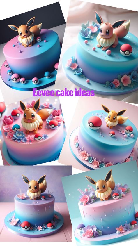 Cake ideas with Eevee pokemon and pastel tones Evee Cake Ideas, Eevee Pokemon Cake, Eevee Cake Ideas, Evee Pokemon Cake, Eevee Birthday Cake, Eevee Birthday Party Ideas, Girl Pokemon Birthday Party, Tort Pokemon, Eevee Birthday Party