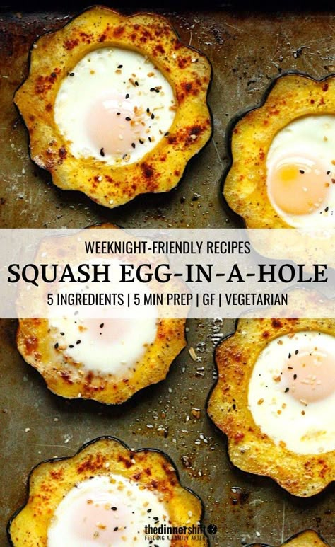 Squash Egg-in-a-Hole – The Dinner Shift Stuffed Veggies, Recipes Squash, Egg In A Hole, Acorn Squash Recipes, Farmers Market Recipes, Breakfast Bagel, Work Lunches, Eggs Breakfast, Breakfast Meals