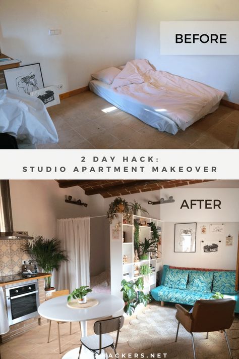 Studio Apartment Makeover, Apartemen Studio, Minimalist Apartment Decor, A Studio Apartment, One Room Apartment, Studio Layout, Studio Apartment Living, Studio Apartment Design, Studio Apartment Divider